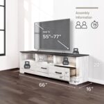 TV Stand, Washed White Storage Cabinet with Shelves, Living Room Storage Cabinet 66" W x 20" H x 16" D - Image 2