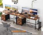 Desk with Drawer and Power Outlets, 55" Large Compter Desk with  File Cabinet and 2 Movable Monitor Shelf, Writing Gaming Table with CStand and 2 Hooks for Home Office, Rustic Brown - Image 2