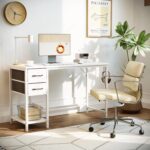 Computer Home Office Desk with 2 Drawers, 47 Inch Small White Desk Study Writing Table, Modern Simple PC Desk, White - Image 2
