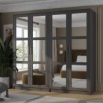 100% Solid Wood Urban 4-Door Wardrobe with Mirrored Doors