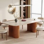 78.7" Sintered Stone Dining Table for 8-10，Luxury Rectangular Kitchen Table with Solid Wood Legs, Mid-Century Dining Room Table for Living Room