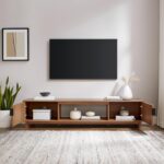 Modern Fluted-Door Low Stand for TVs up to 80 Inches, 70 x 15.75 x 16 inches, Mocha - Image 2