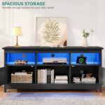 Farmhouse TV Stand with Power Outlet, LED Light Entertainment Center for 65 Inch TVs, TV Cabinet with Storage, Rustic Media Console for Living Room, 59" Black - Image 2