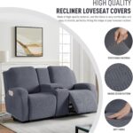 Loveseat Recliner Covers with Middle Console Slipcover, Recliner Sofa Covers 2 Seat Couch Cover Stripe Jacquard Furniture Protector Covers with Elastic Bottom for Kids, Pets (Dark Gray) - Image 2