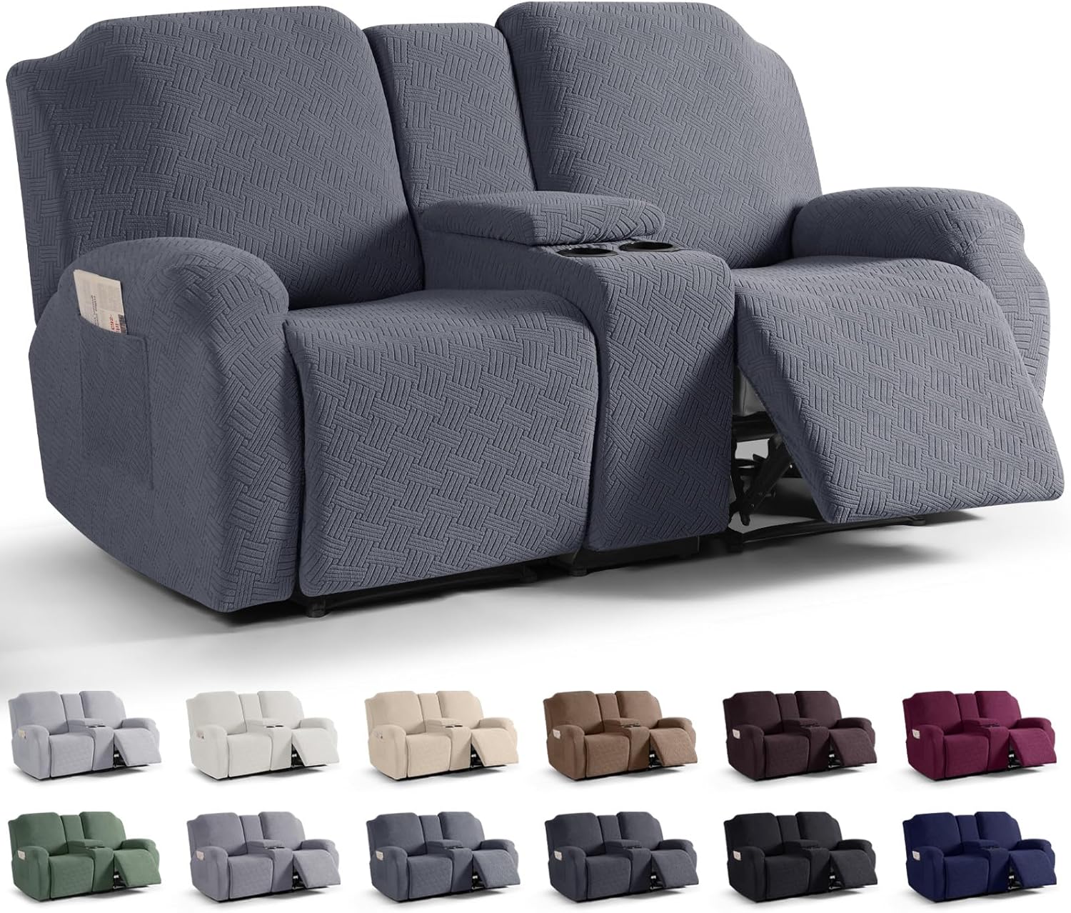 81pkzH6mRBL._AC_SL1500_.jpg Loveseat Recliner Covers with Middle Console Slipcover, Recliner Sofa Covers 2 Seat Couch Cover Stripe Jacquard Furniture Protector Covers with Elastic Bottom for Kids, Pets (Dark Gray) - Image 1