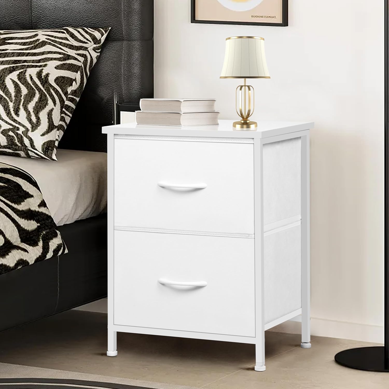 81v5-BHUnL._AC_SL1500_.jpg White Nightstand, Bedside Table with 2 Drawers, Small Kids Night Stand for Bedroom, Bed Side Table with Storage, 15.7" L x 11.8" W x 21" H - Image 1