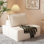 Modular Sectional Sofa, 35" Corduroy Sofa Sleeper Deep Seat Sofa with Adjustable Backrest, Small Couch for Small Spaces, Living Room, Bedroom, Apartment,Blue Office Couch - Image 2