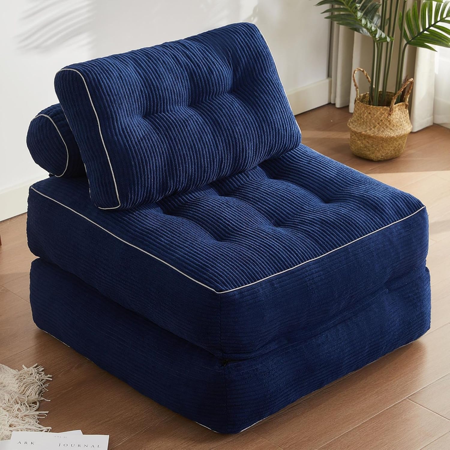 91PRkD-dwL._AC_SL1500_.jpg Folding Chair Bed for Bedroom, Futon Chairs, Floor Couch for Adults Chair for Living Room, Lounge Sofa, Convertible Bed, Small Couches for Small Spaces, Blue - Image 1