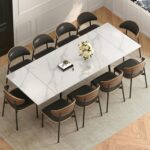 62.9"-94.4" Modern Extendable Dining Table for 6 to 10 Seats, Rectangular Sintered Stone Table with High Hardness and Easy Maintenance for Dining Room Family Gathering, White Top